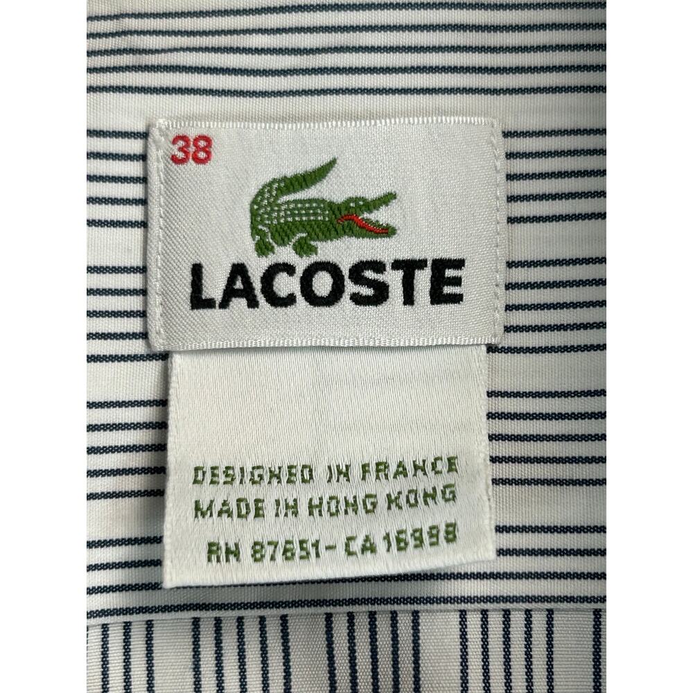 Vintage Lacoste Striped Dress Shirt Men's Size 38 Cotton Button Up White Blue - Picture 3 of 9